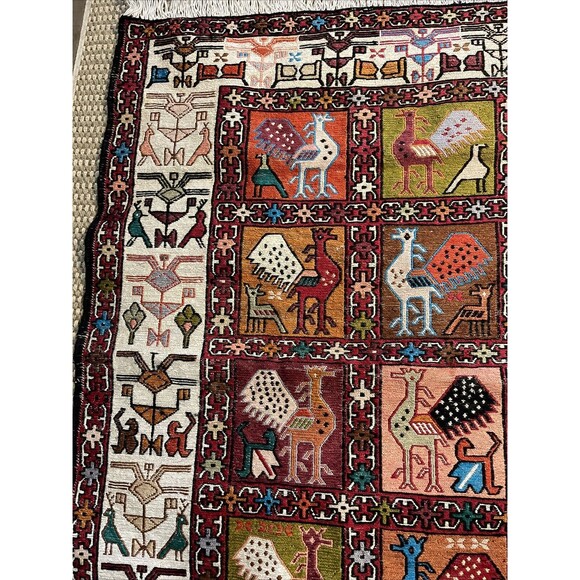 Silk Kilim-Sumak Geometric Area Rug Hand-Woven Tribal Carpet 38”x 27.5” - Picture 8 of 9